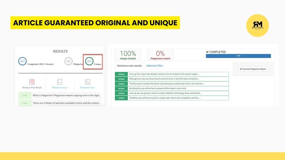 Jasa penulisan artikel SEO dengan skor unik 100% bebas plagiarisme.