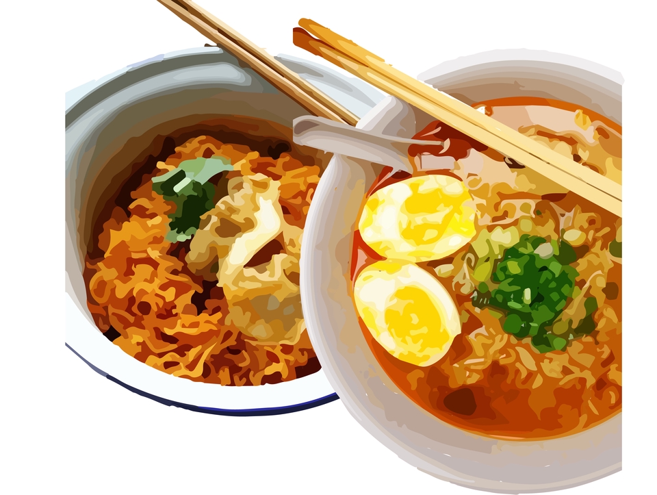 รับวาดภาพประกอบอาหาร บะหมี่ ไข่ ต้ม ยำ