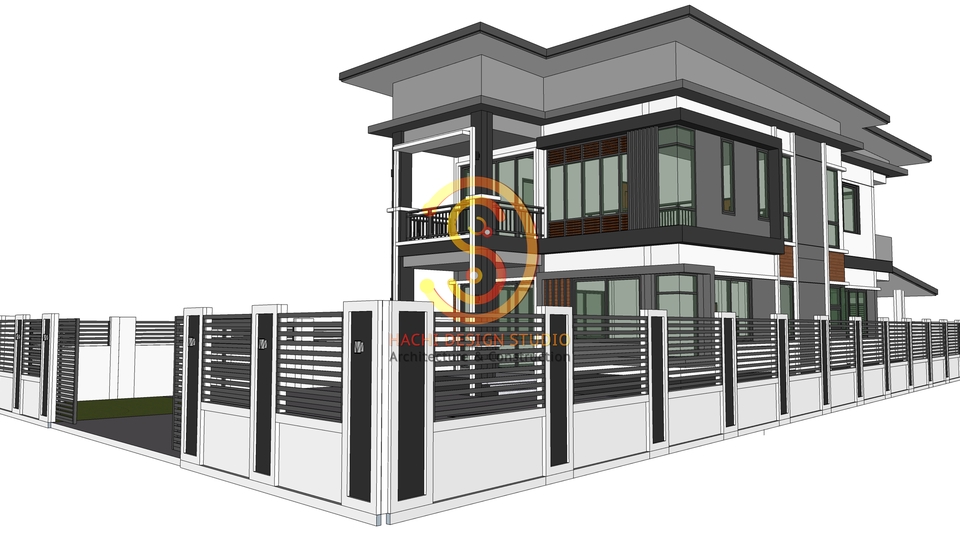 แบบบ้านชั้นเดียว สไตล์โมเดิร์น พร้อมรั้วบ้าน สวยงามทันสมัย เหมาะสำหรับครอบครัวขนาดเล็ก ออกแบบบ้าน