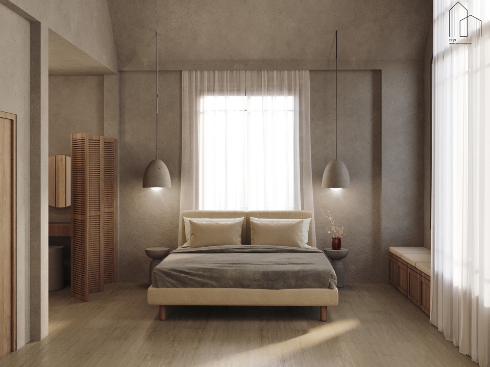 3D Perspective - ออกแบบบ้านพักอาศัยนอร์ดิก 1 ชั้น 3ห้องนอน 2ห้องน้ำ ตกแต่งภายในสไตล์มินิมอล+เทดิชันนอล - 9