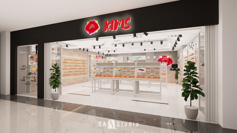 Jasa Desain 3D Interior dan Eksterior Toko Kacamata Minimalis KIMS  - Desain Toko - Desain Interior Toko - Jasa Arsitek -  Desain Interior - Desain Eksterior 3D - Jasa Desain 3D -  Desain Kantor - Desain Rumah - Desain Ruko - Desain Apartemen
