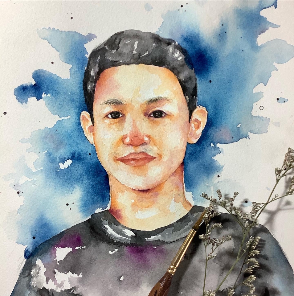 รับวาดภาพเหมือน สีน้ำ ภาพเหมือนผู้ชาย ภาพเหมือนบุคคล ภาพวาดสีน้ำ