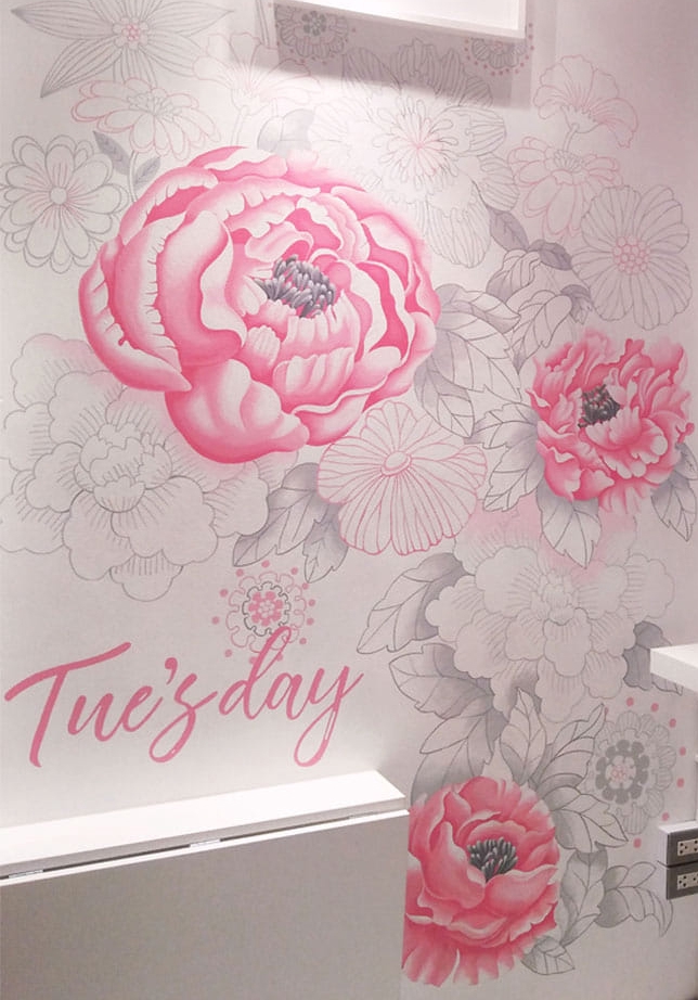 วาดภาพประกอบลายดอกไม้สีชมพูสไตล์หวาน Tuesday