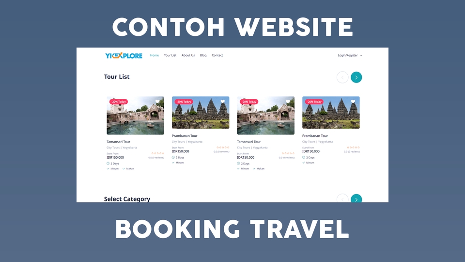 Contoh website booking travel online dengan fitur lengkap, jasa pembuatan website travel dengan harga terjangkau, website custom terbaik di Indonesia.