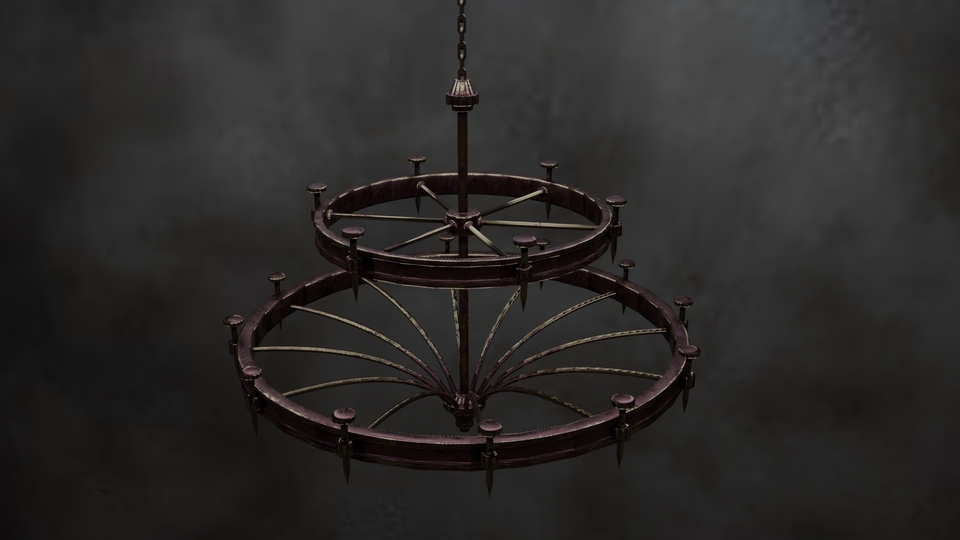 Jasa desain 3D model lampu gantung mewah dua tingkat gaya klasik. Desain interior rumah modern.