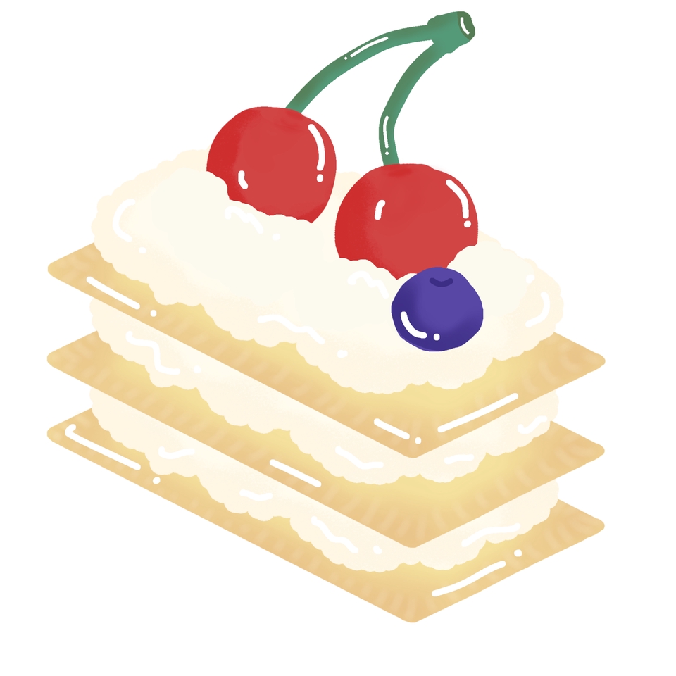 รับวาดภาพประกอบขนมเค้กสไตล์น่ารัก เชอร์รี่ บลูเบอร์รี่