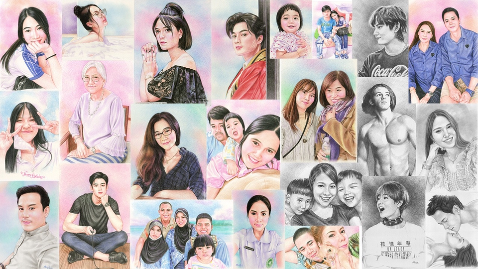 วาดภาพเหมือน Portrait - รับวาดภาพเหมือน งานสีไม้-งานดินสอ ขาว-ดำ - 1