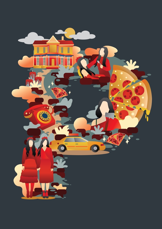 ภาพวาดเวกเตอร์บ้านสีเหลือง ร้านอาหาร และ ผู้หญิง ในภาพประกอบเวกเตอร์