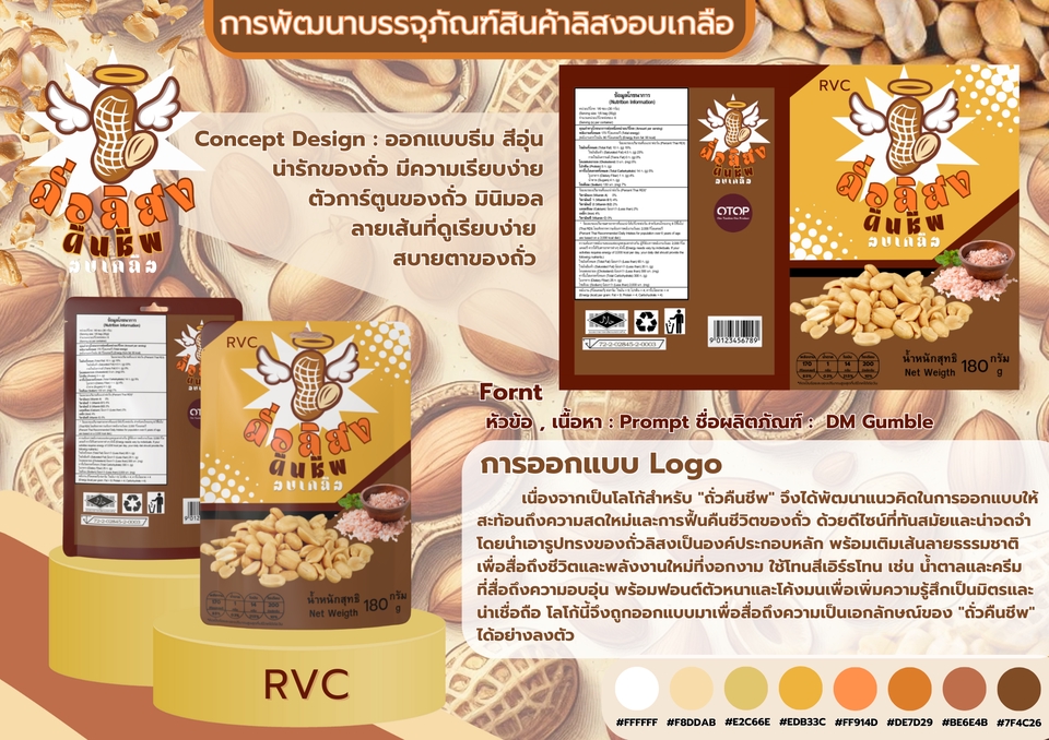 ออกแบบcanvaบรรจุภัณฑ์ถั่วลิสงอบเกลือ พร้อมโลโก้สวยงาม