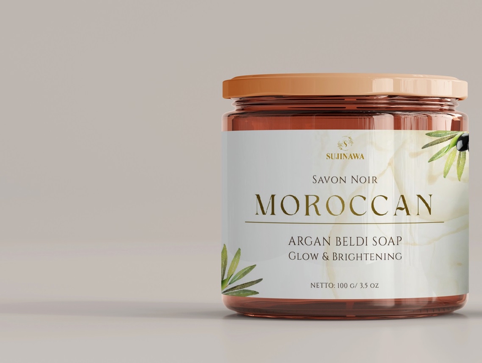 Desain kemasan sabun dengan label moroccan argan beldi soap glow and brightening, desain kemasan sabun, desain label sabun, jasa desain kemasan sabun, desain kemasan produk, desain label produk, jasa desain produk, desain kemasan makanan.