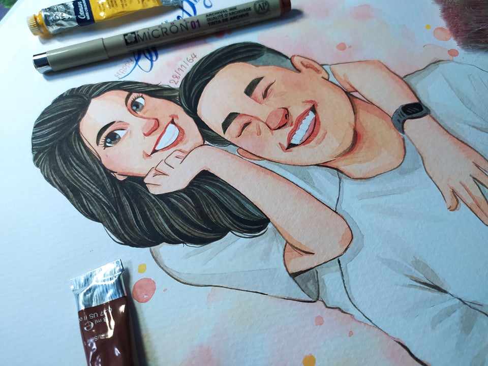 วาดภาพเหมือน Portrait - รับวาดภาพการ์ตูนสีน้ำ / watercolor painting - 2