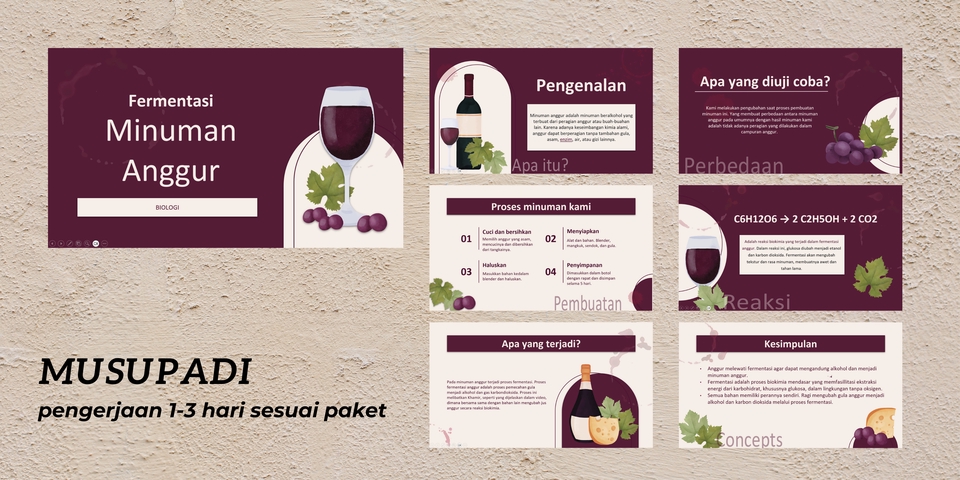 Jasa desain powerpoint presentasi fermentasi minuman anggur, desain slide presentasi pembuatan presentasi jasa pembuatan ppt