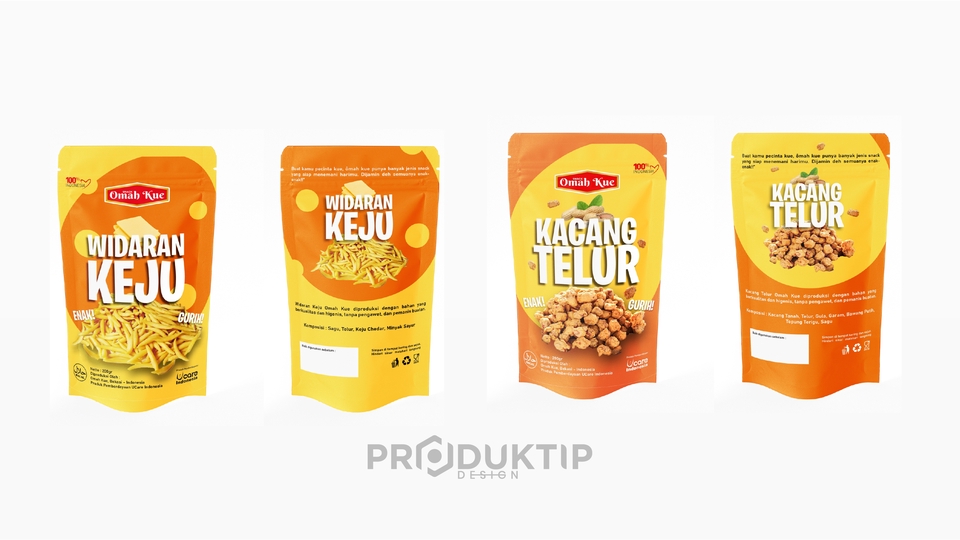 Desain kemasan snack unik dan menarik untuk produk makanan dengan rasa keju dan telur.