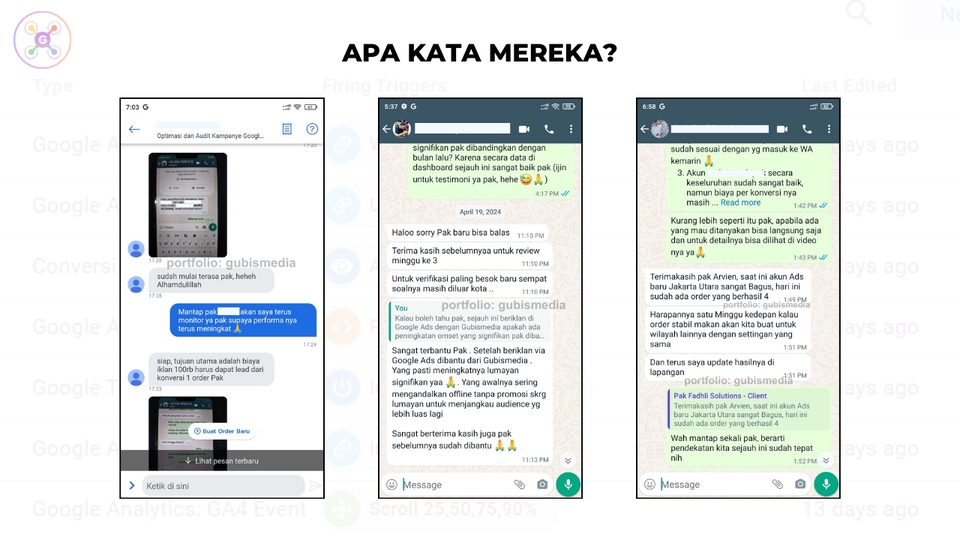 Testimonial pelanggan tentang jasa iklan di Instagram dan Facebook.