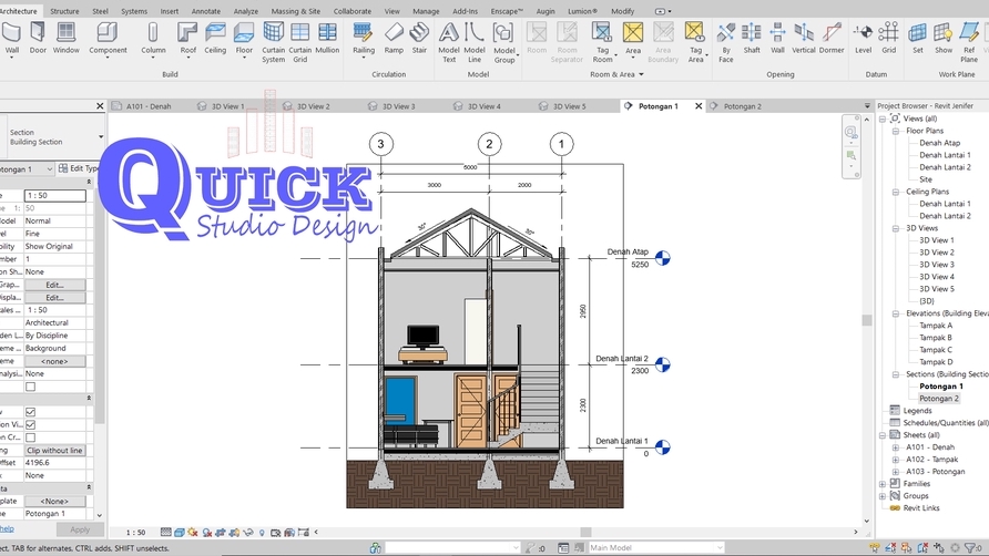3D & Perspektif - Modeling ARS, STR, MEP dengan REVIT - 8