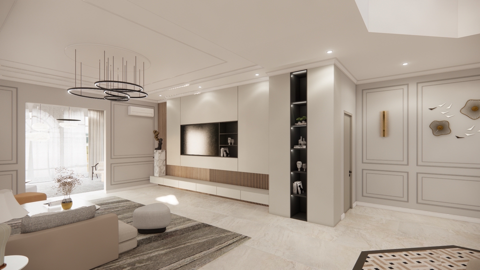 Jasa desain interior ruang tamu minimalis dengan desain interior mewah dan elegan.