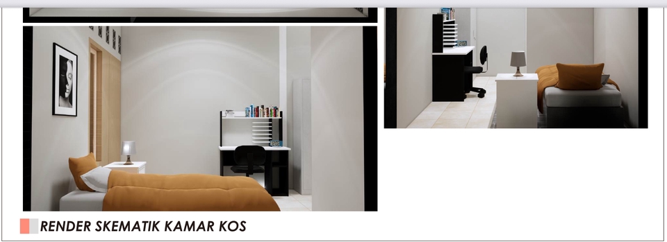 Jasa Desain Interior Kamar Kos Minimalis 3D: Render Skematik Desain Kamar Tidur Kecil