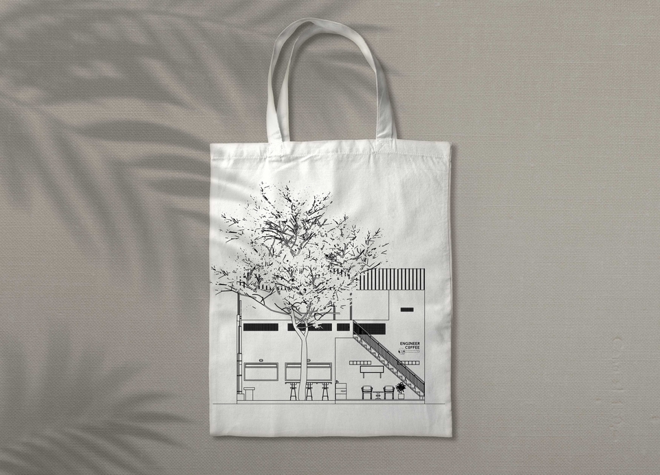 Desain kemasan unik dengan ilustrasi pohon dan rumah cocok untuk kemasan produk makanan atau minuman.