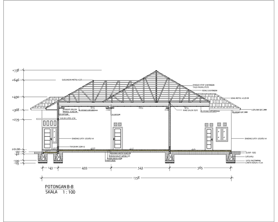 CAD Drawing - Desain Gambar Kerja Lengkap Rumah atau Bangunan 2D dengan AutoCad - 7