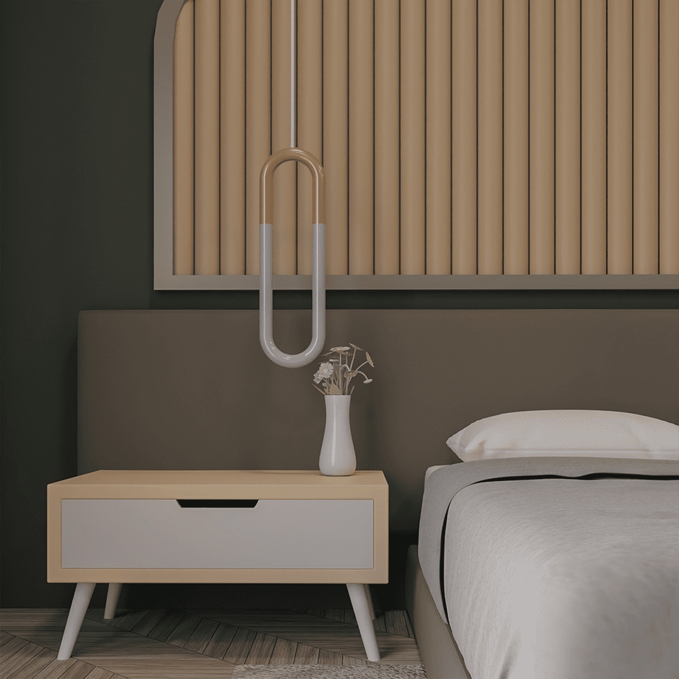 Desain meja samping tempat tidur minimalis dengan laci untuk ruang tidur modern