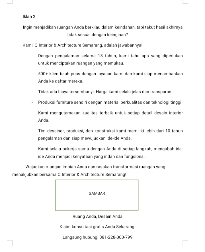 Penulisan Konten - Penulisan Iklan/ AD copywriting/ Jasa menulis iklan (FB, IG, WA, brosur, dll) - 2