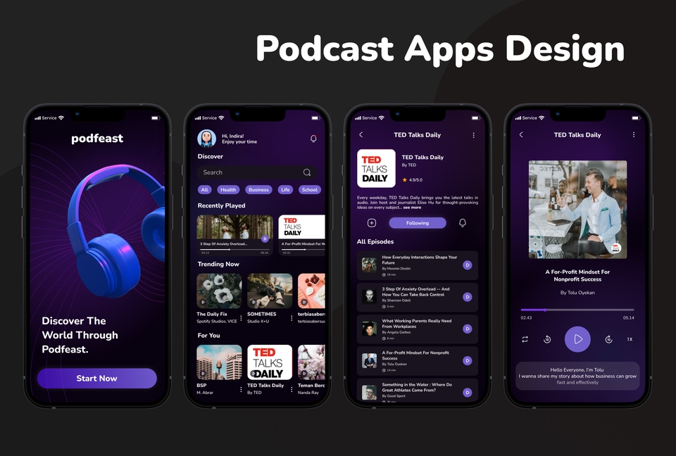 Desain Aplikasi Podcast UI UX untuk Mobile, Desain Aplikasi Podcast UI UX, Desain UI UX Aplikasi Podcast, Aplikasi Podcast, Mobile UI UX Design