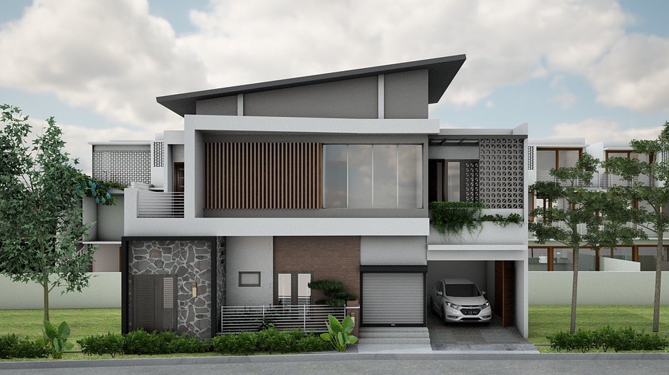 3D & Perspektif - Desain Eksterior Rumah 2 Lantai milik Ny. Dian di Bekasi Utara - 1