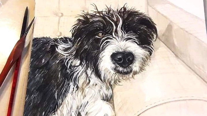 รับวาดภาพเหมือนสุนัข สีน้ำ portrait สัตว์เลี้ยง วาดภาพสุนัข ภาพสุนัข