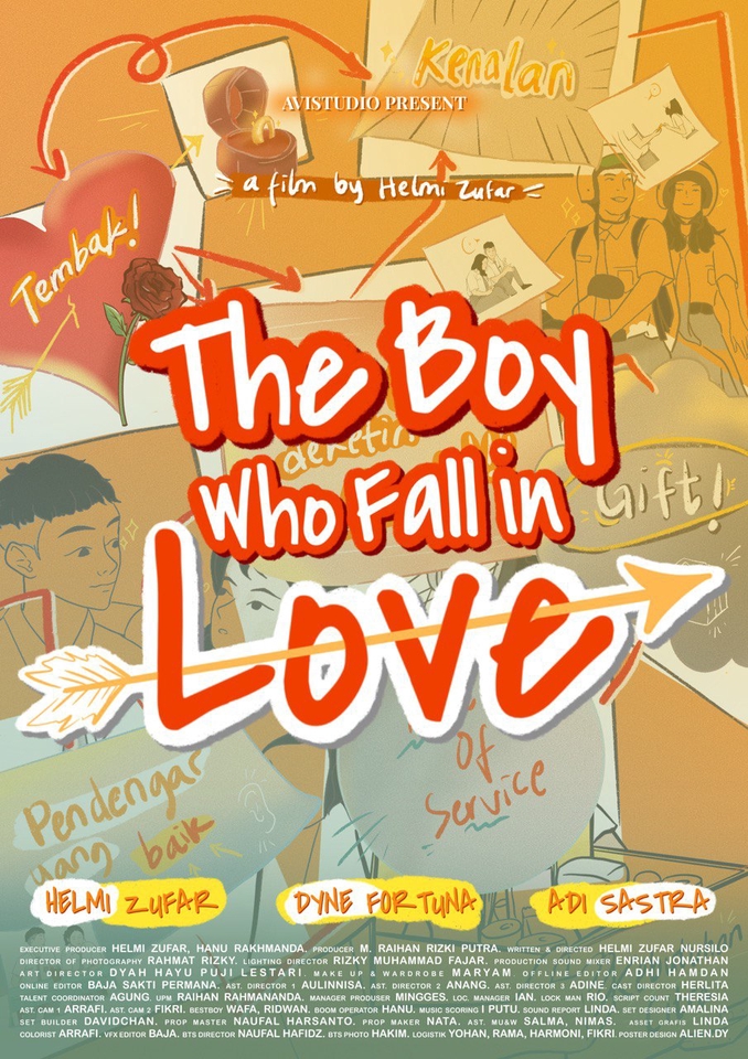 Poster film The Boy Who Fall in Love dengan Helmi Zafar, Dyne For Tuna, dan Adi Sastra.