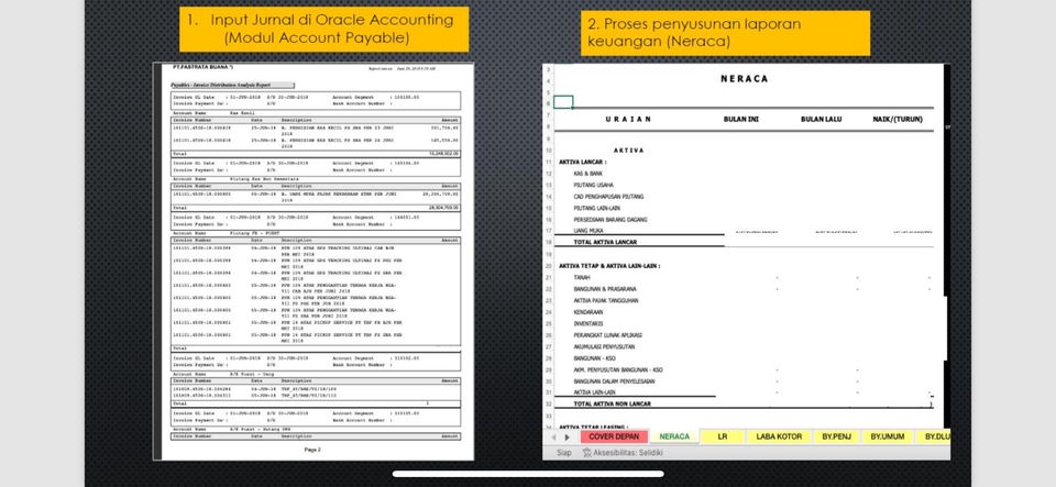 Jasa pengetikan online untuk input jurnal di Oracle Accounting dengan modul account payable dan proses penyusunan laporan keuangan neraca.