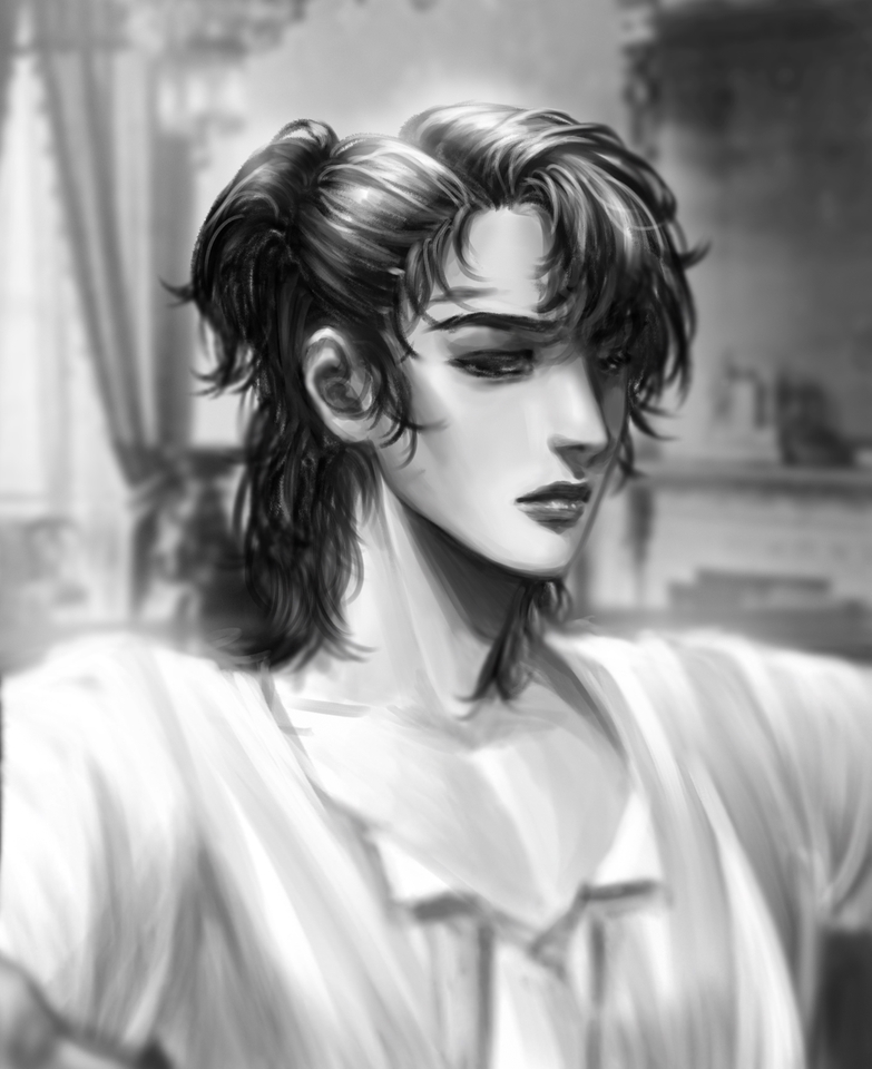 Ilustrasi wanita dengan rambut coklat bergelombang dan baju putih