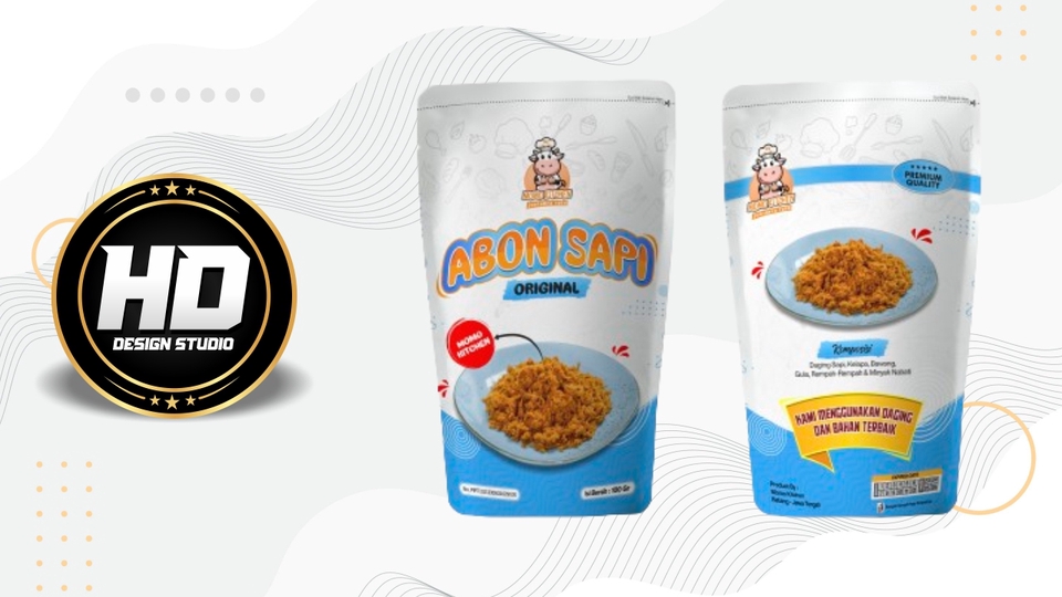 Desain Kemasan Produk Makanan Abon Sapi, desain label makanan, desain kemasan unik, jasa desain kemasan produk makanan, desain kemasan nasi kotak, desain stiker makanan, desain kemasan botol