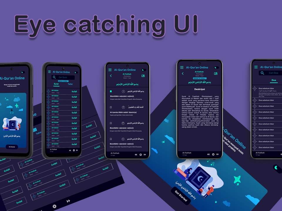 Jasa pembuatan website profesional, desain eye catching UI untuk aplikasi mobile Quran online.