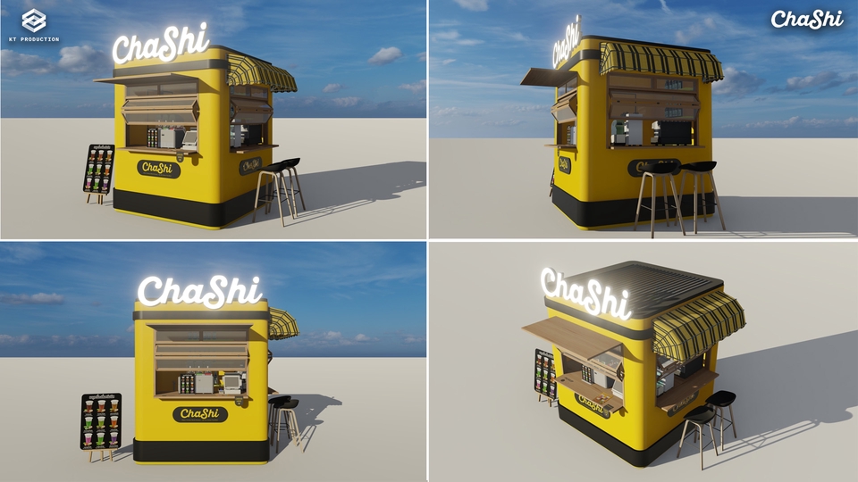 ออกแบบร้านค้า 3D perspective โมเดลร้านชา ChaShi รับทำภาพ3มิติ ราคาถูก