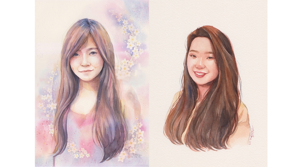 วาดภาพเหมือน Portrait - รับวาดภาพเหมือนสีน้ำ Portrait คน สัตว์ ดอกไม้ วิว  - 22