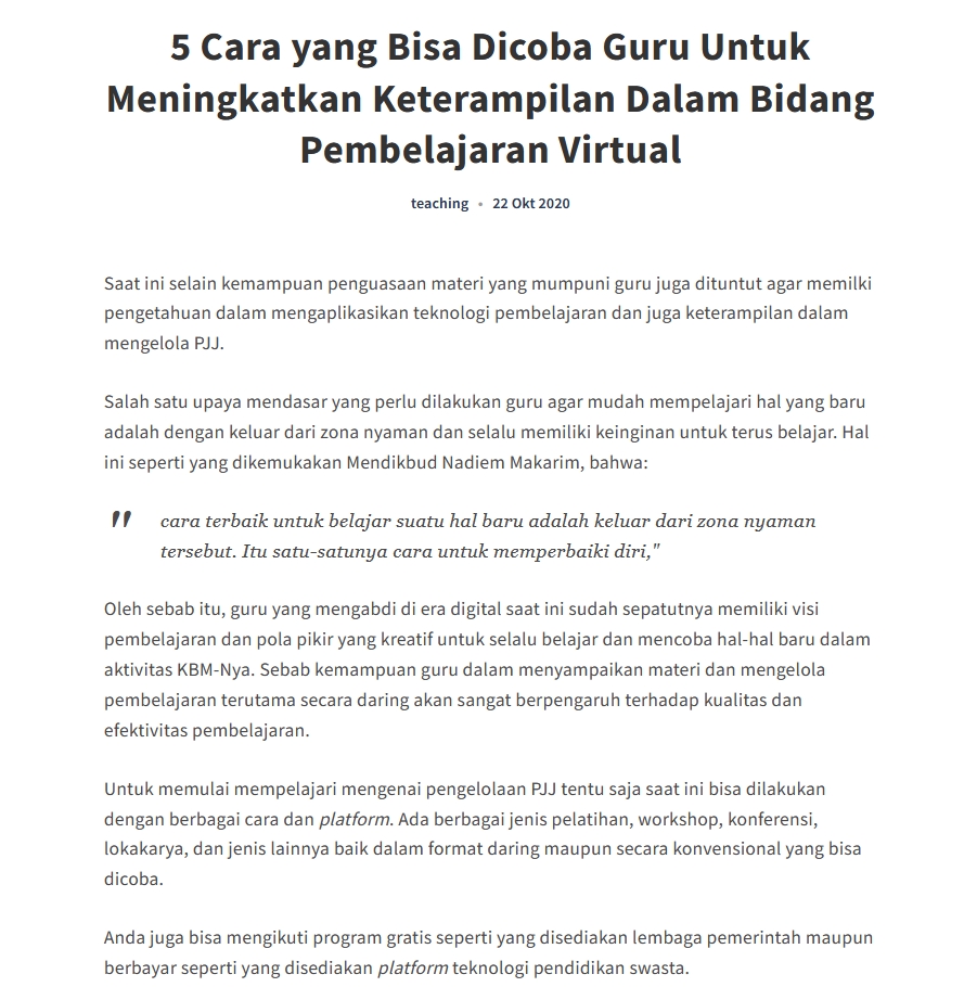 5 Cara Meningkatkan Keterampilan Guru dalam Pembelajaran Virtual - Tips Meningkatkan Keterampilan Guru untuk Pembelajaran Virtual - Jasa Content Writer Freelance Indonesia