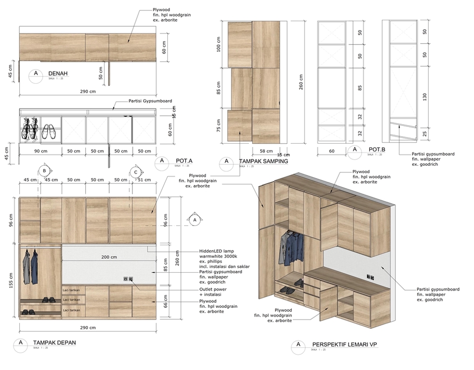 Desain Furniture - 2d Furniture Interior Gambar Kerja - Rumah, Cafe, Klinik, dll - 5