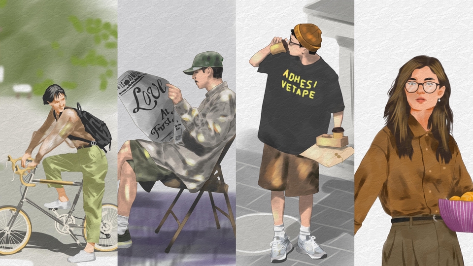 Jasa Gambar Ilustrasi Profesional dan Kreatif - Watercolor Style Urban Character Illustration