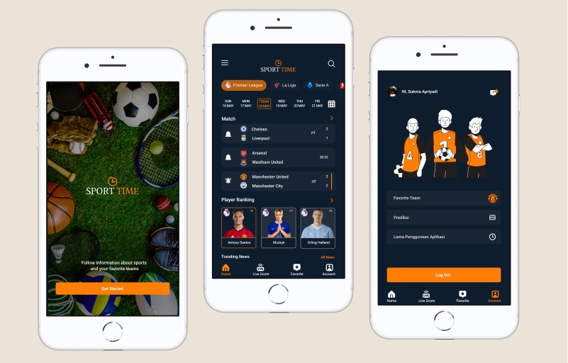 Desain UI UX aplikasi mobile sport untuk platform freelancing.