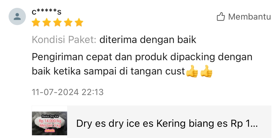 Jasa review tokopedia produk dry ice, dengan ulasan positif dan pengiriman cepat.