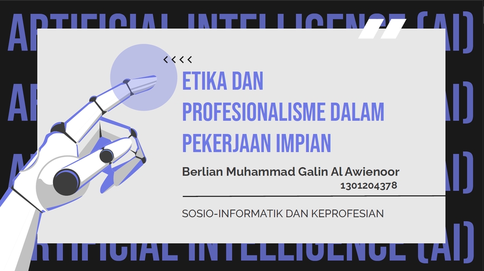 Jasa desain presentasi PowerPoint dengan tema Etika dan Profesionalisme dalam Pekerjaan Impian untuk mahasiswa dan profesional.