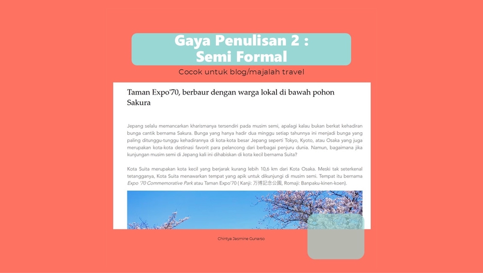 Contoh tulisan artikel semi formal untuk blog travel dan majalah. Jasa penulis artikel freelance, jasa penulisan artikel, jasa penulis artikel murah, jasa buat artikel.