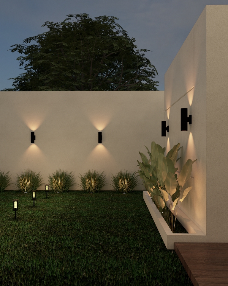 Jasa Desain Eksterior Rumah Minimalis dengan Lampu Taman dan Kolam Renang - Desain 3D