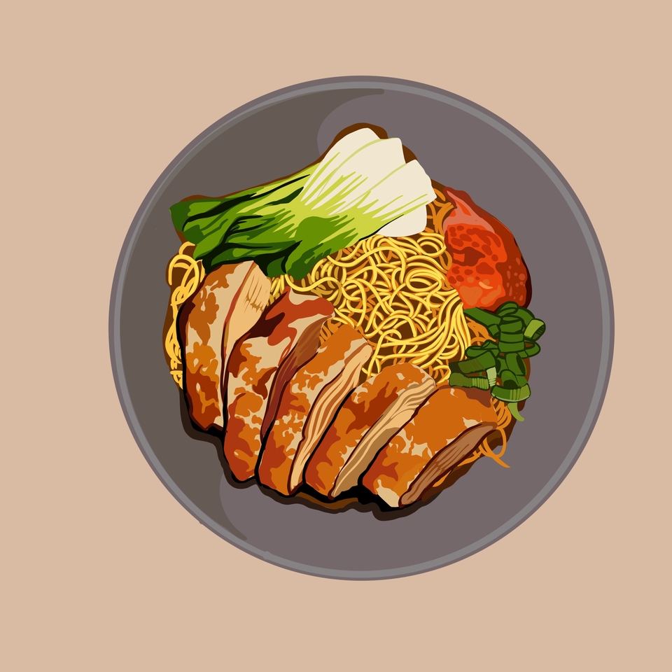 รับวาดภาพประกอบ บะหมี่เป็ด บะหมี่เกี๊ยว ก๋วยเตี๋ยวเป็ด