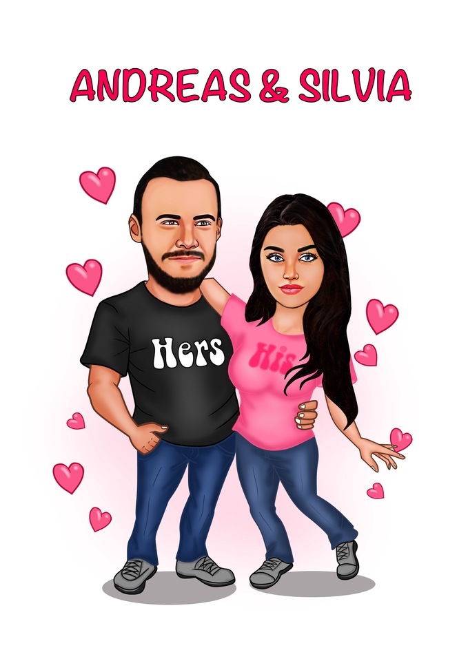 Gambar Potret - Ilustrasi Karikatur couple & Family - 3