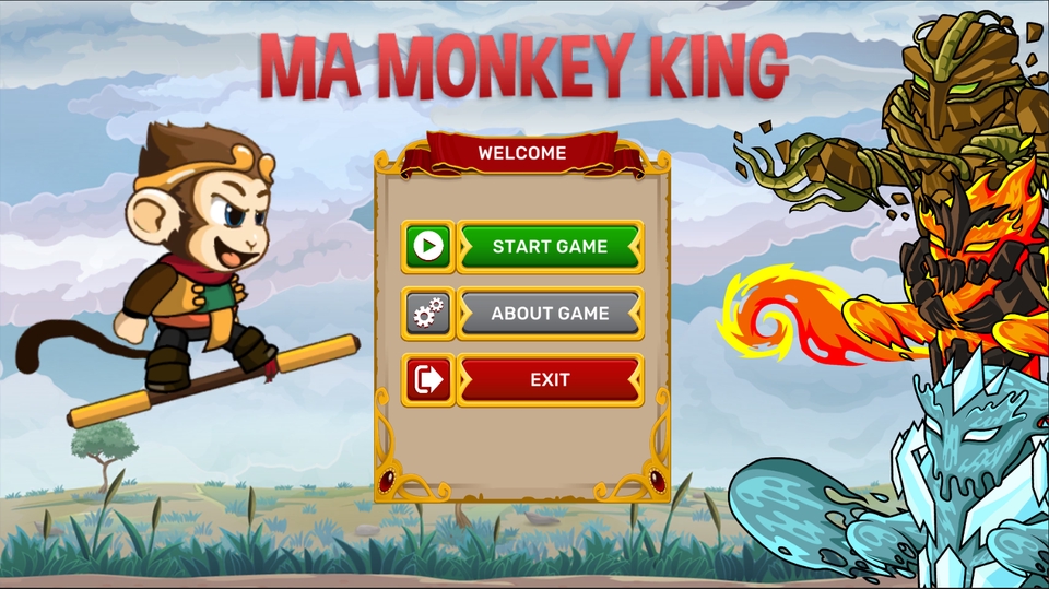 Jasa pembuatan game android "Ma Monkey King", game platformer lucu dengan karakter monyet.