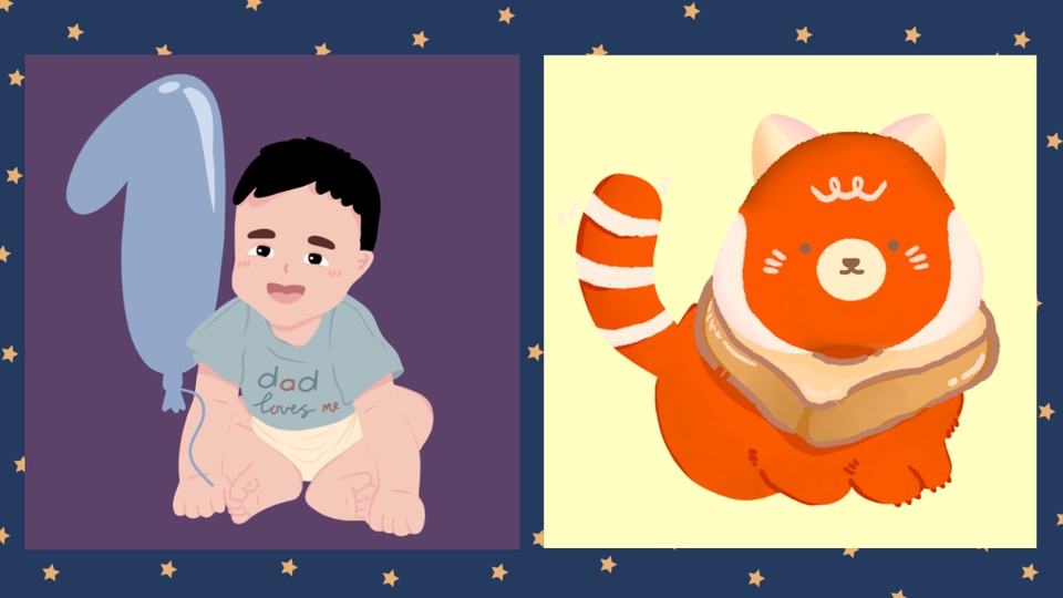 Jasa pembuatan karikatur wajah dengan desain vektor, ilustrasi anak laki laki dan hewan