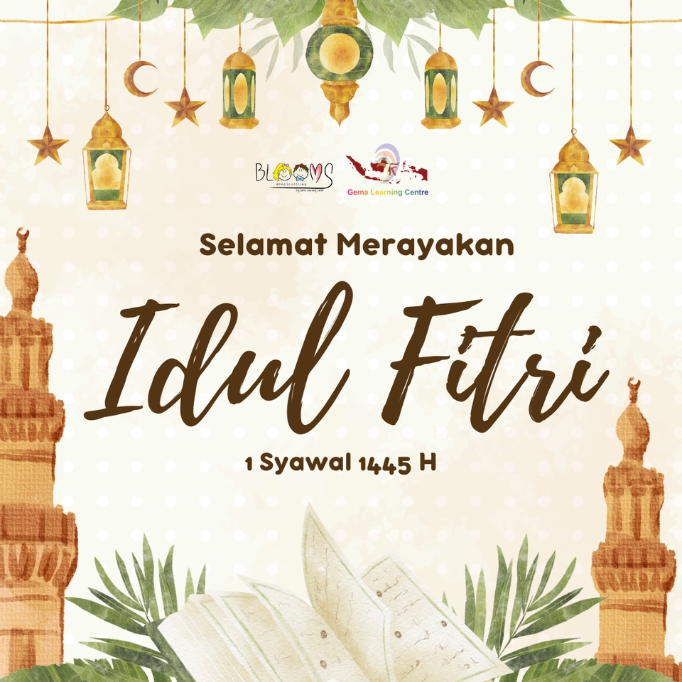 Jasa desain logo Idul Fitri dengan tema bunga dan masjid untuk website atau komunitas.