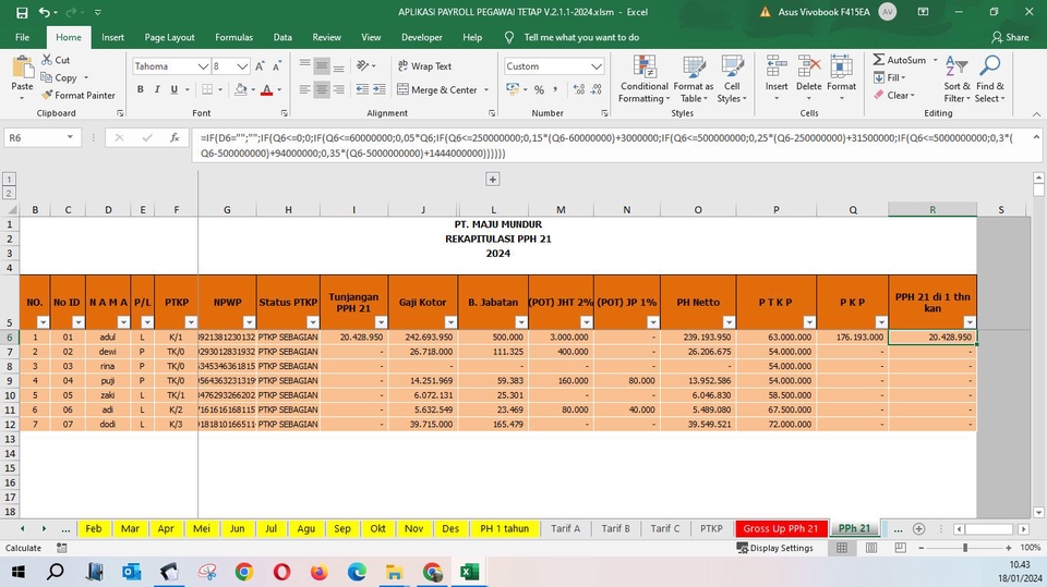 Akuntansi dan Keuangan - APLIKASI PAYROLL / PENGGAJIAN + PPH 21 TARIF EFEKTIF RATA-RATA (TER) EXCEL  - 15