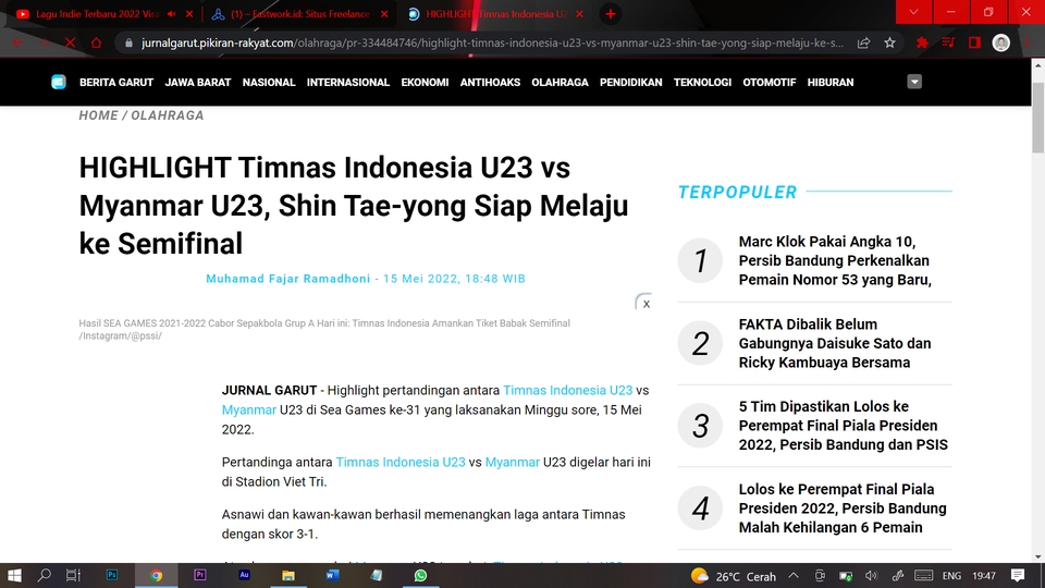 Jasa penulis artikel olahraga tentang Timnas Indonesia U23 di SEA Games 2021 konten penulis freelance